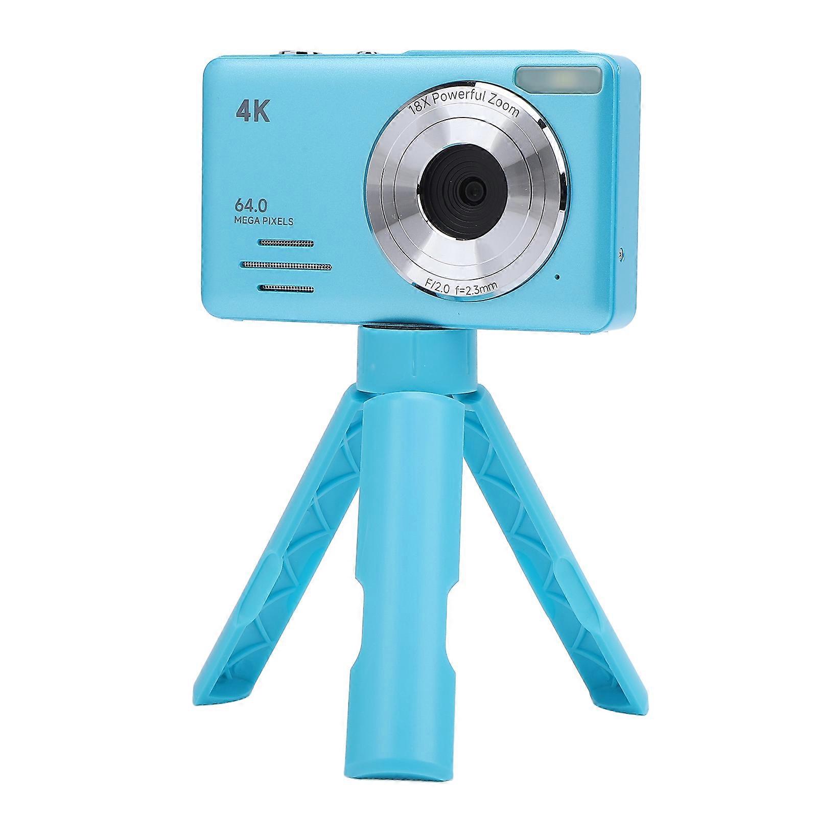 4K 64MP Digital Camera with 18X Digital Zoom Auto Focus Compact Small Camera Multiple Filters Loop Recording Slow Motion Timelapse Photography Blue 