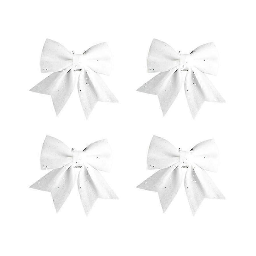 4PCS Elegant Green Bowknot Xmas Ornaments with Gold Glitter for Tree