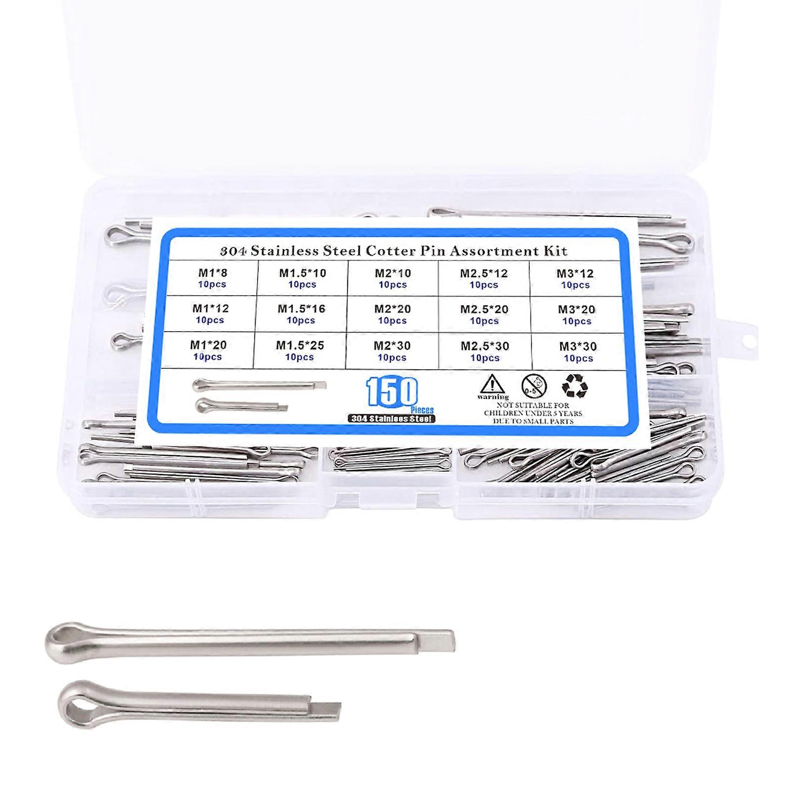 150Piece Cotter Pin Set, Stainless Steel Cotter Pins Assortment with Assortment Box, Safety Cotter Pins Set for Car Multicolor