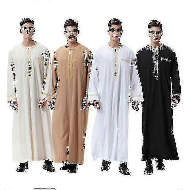 2024 رجالي ثوب سعودي قفطان رداء إسلامي تقليدي طويل الأكمام تونيك