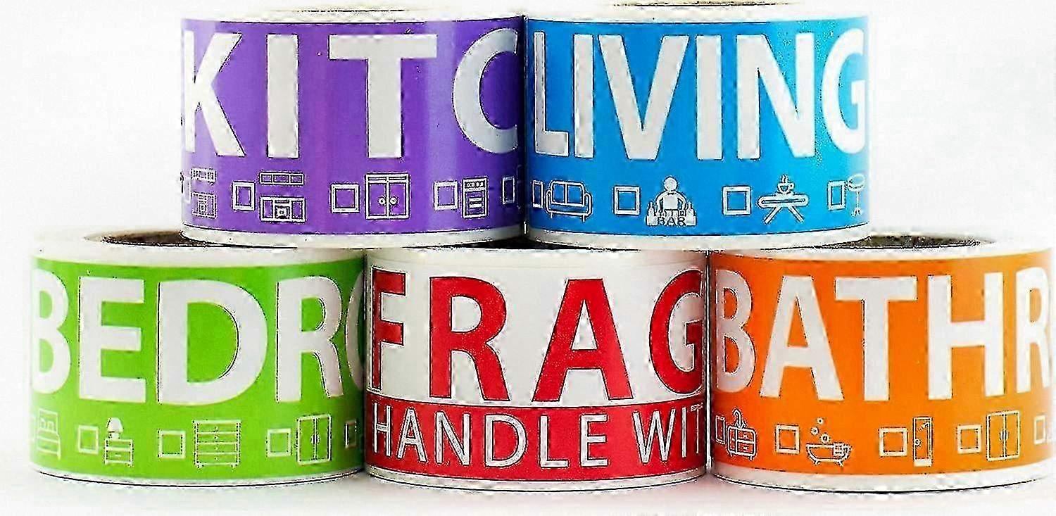250 Home Moving Labels for One Bedroom Home. Includes 50 Labels for Each Room, 5 Rolls of Color Coded Labels. Fragile Label Included for Mov