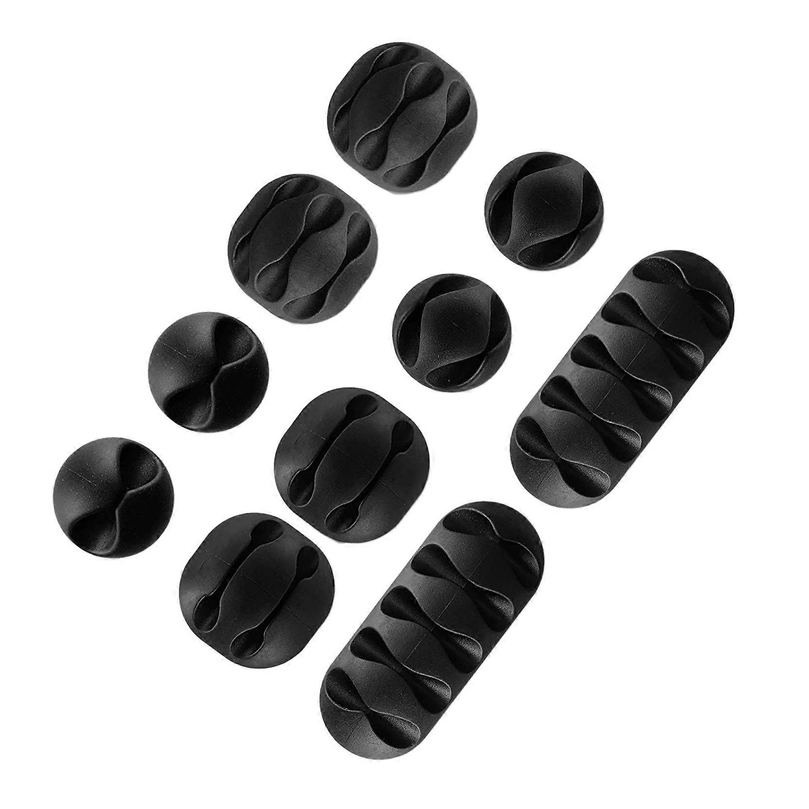 10Pc Black Cable Clips Multipurpose Self-Adhesive Cord Management
