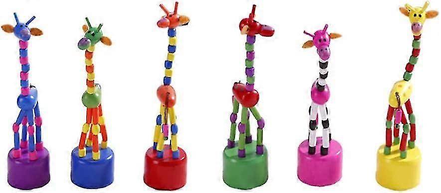 Giraffe Push Up Press Base Toy Chinese Traditional Thumb Puppet Rocking Wooden Toy 6pcs (mixed Color)  stcyv