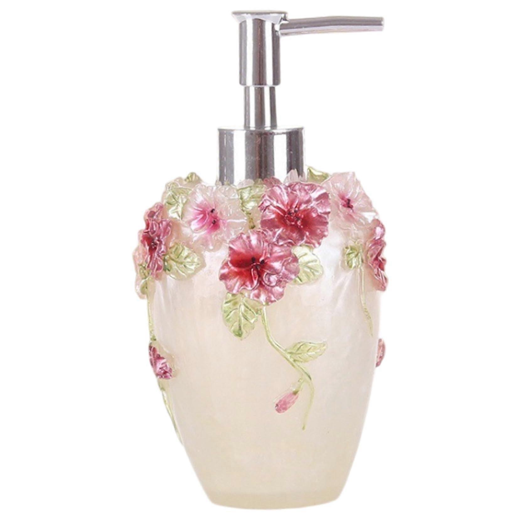Vintage Soap Dispenser 10oz 300ml Floral Resin Hand Pump Refillable Lotion Bottle