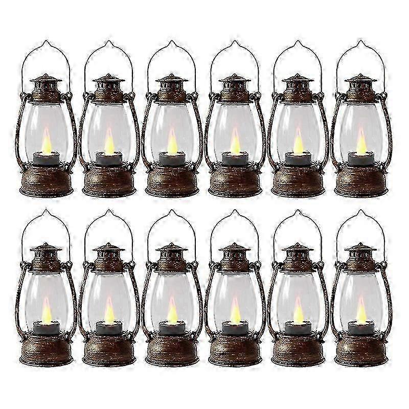 12Pcs Mini Lantern with Flicker Candles Lanterns for Home Deco Copper