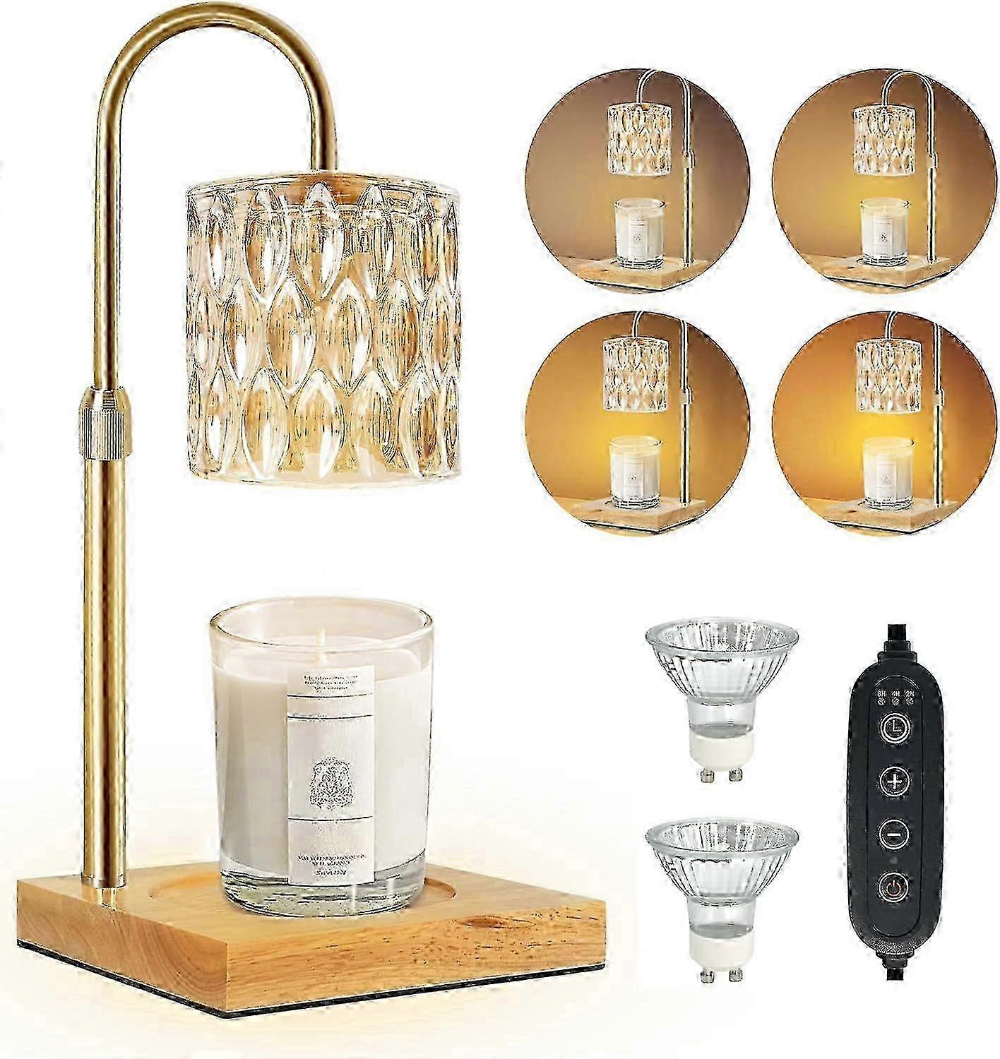 Candle Warmer Lamp, Wax Warmer Lamp with 2 Bulbs, Timer & Dimmer 7-Levels, Compatible All Jar Candles, Candle Top Melting