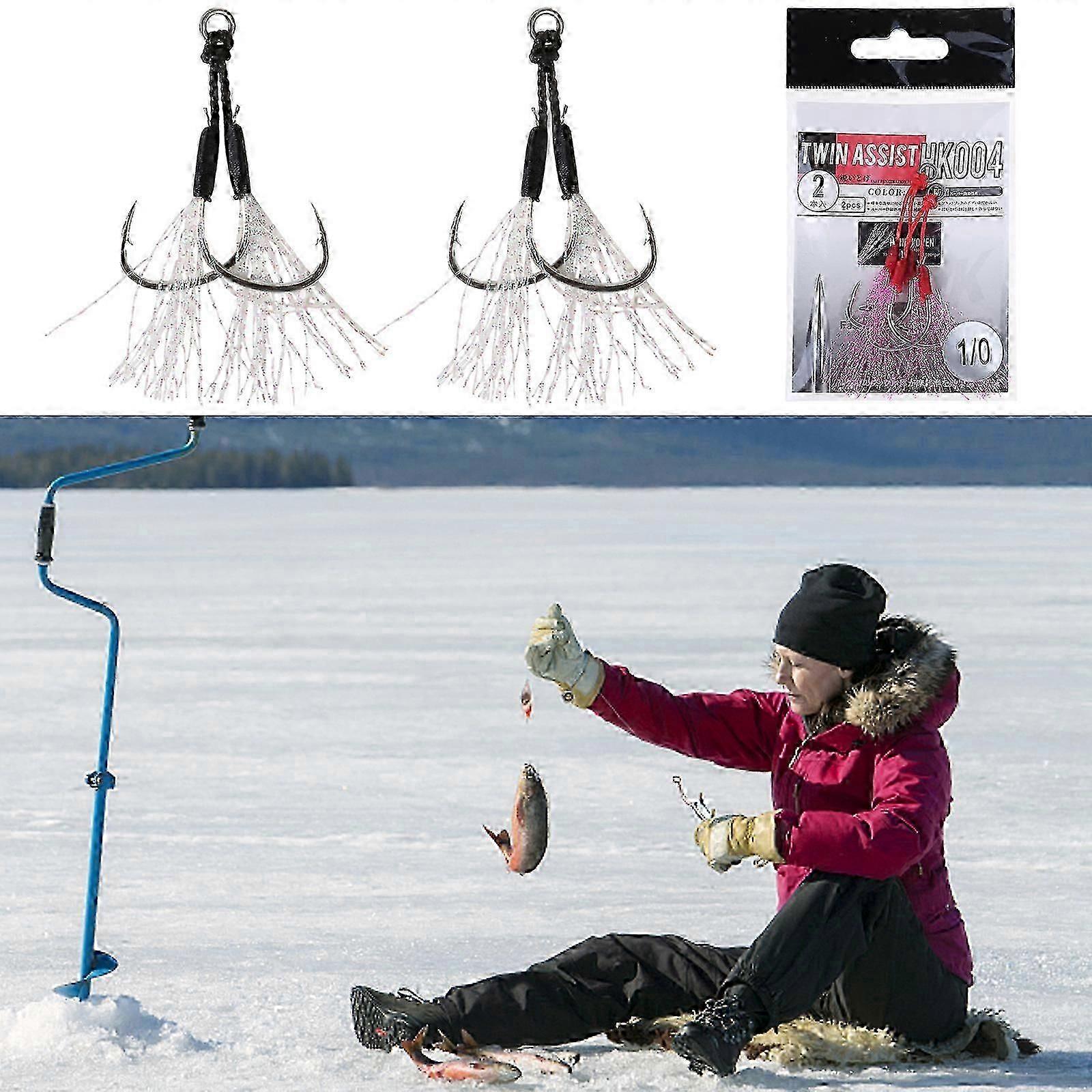 Slow Fall Jigs Fishing Hook Dancing Stingers Jigging Lures Fishing Assist Hooks with Teasers Replacement Hooks 2 Pack Blue