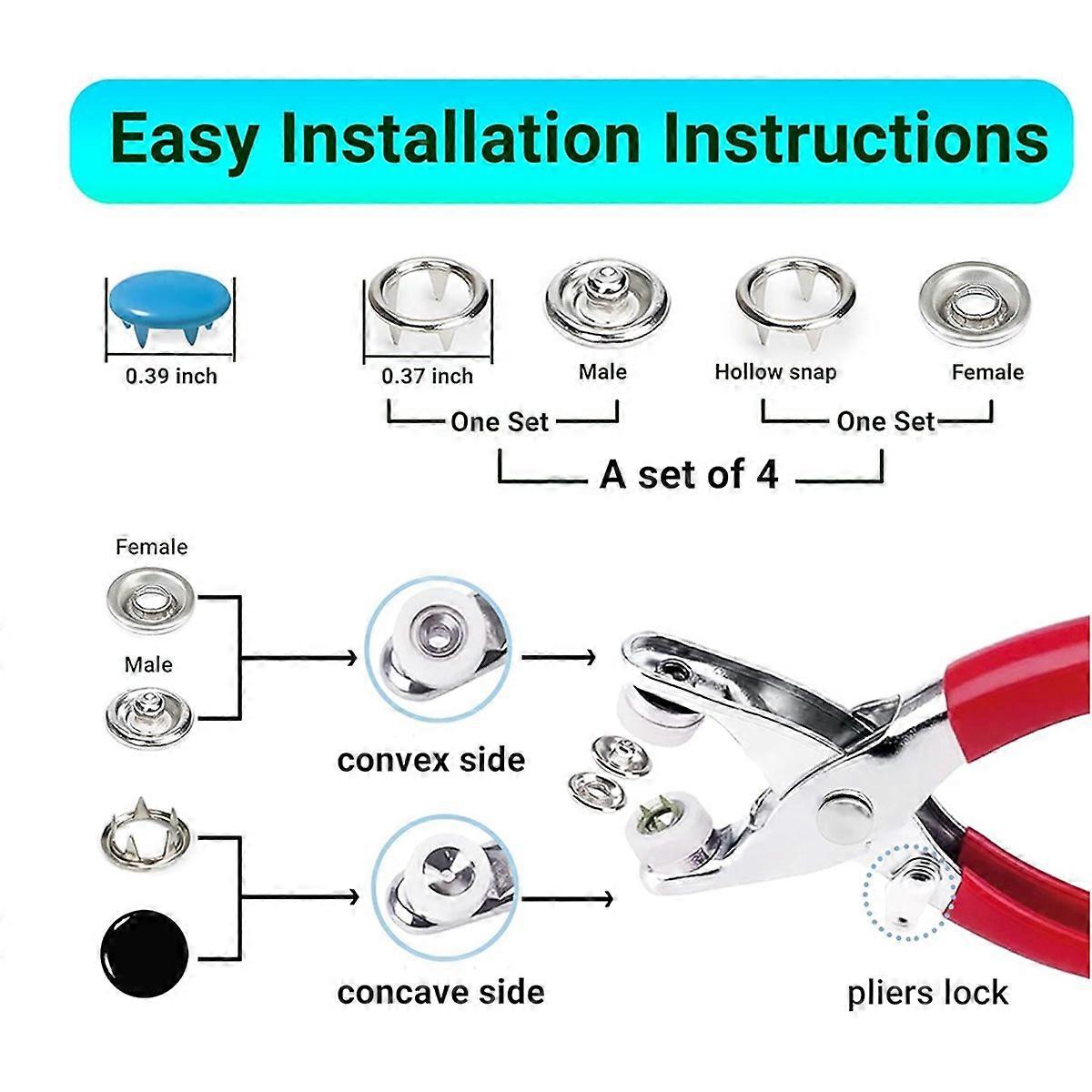 Metal Snaps for Fabric 10 Colors Solid Sewing Snaps with Pliers