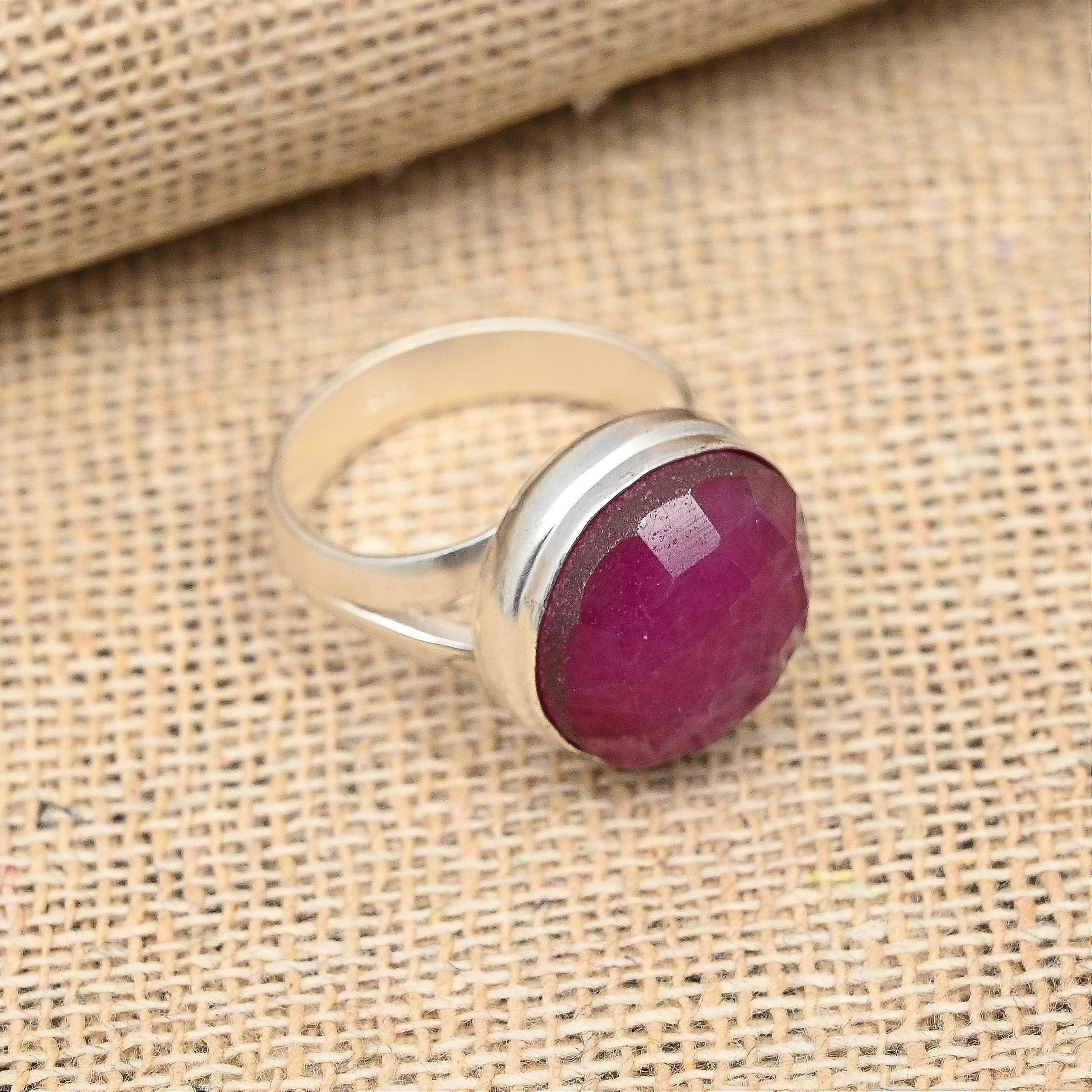 Kashmiri Red Ruby Gemstone Handmade Solid 925 Sterling Silver Ring Jewelry