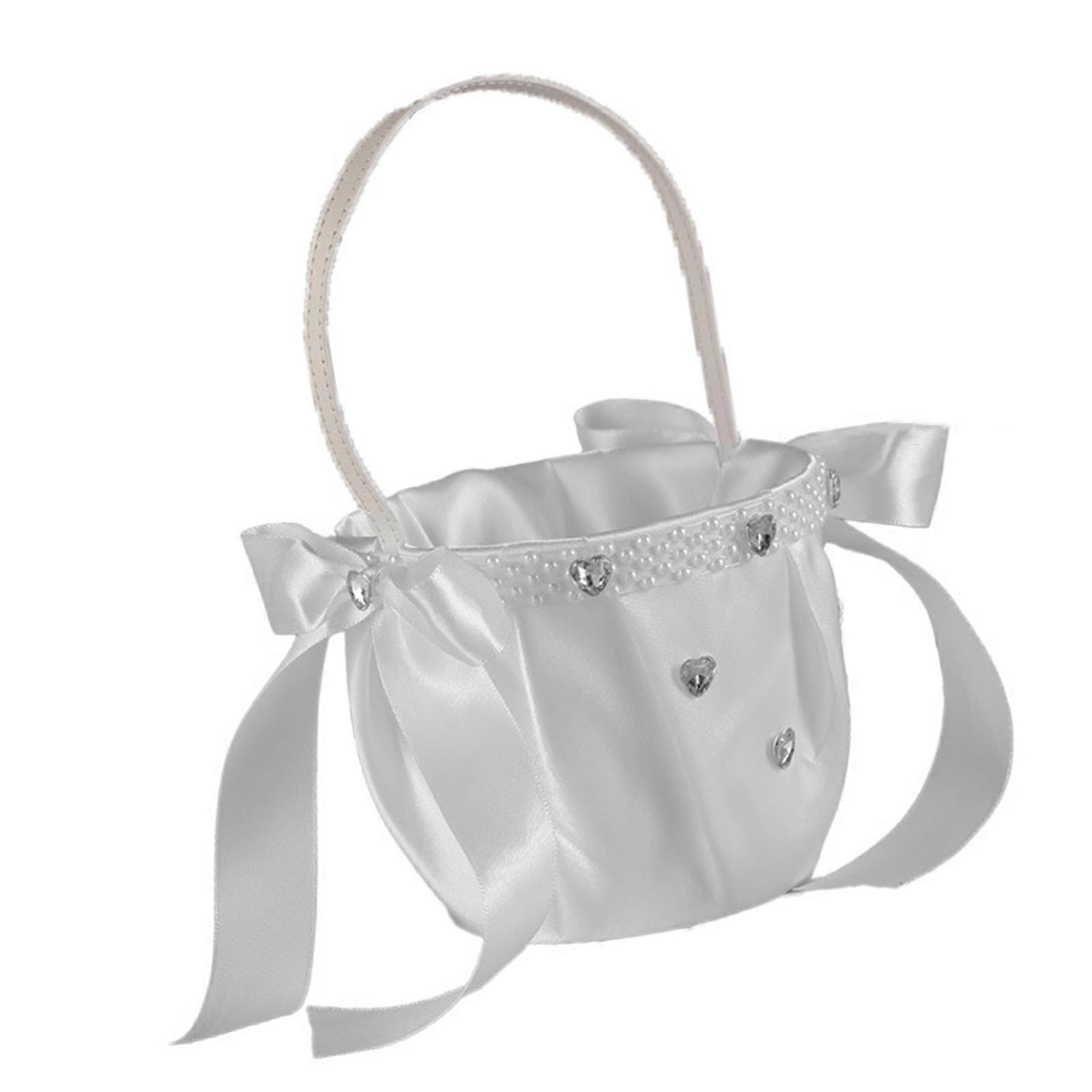 Practical Bridal Accessory Basket With Decorative Lace Detailing Ideal For Wedding Processional Use  White