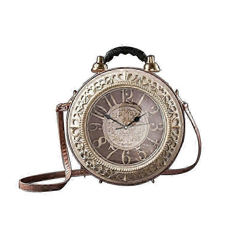 Bolsa transversal feminina em couro PU com relógio funcional.