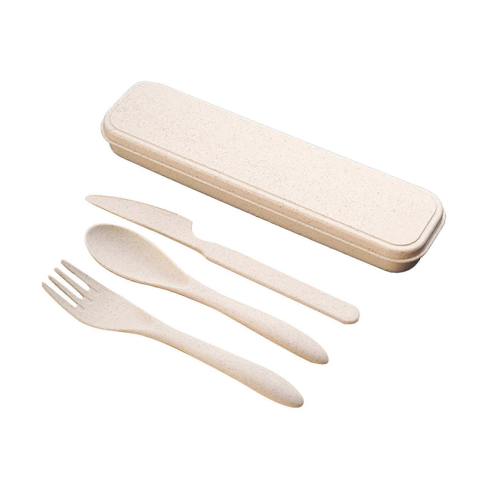 Travel Utensils Set with Case, 4 Pcs Wheat Straw Reusable Spoon Fork Knife, Portable Cutlery for Lunch Box, Picnic, Camping, Daily Use