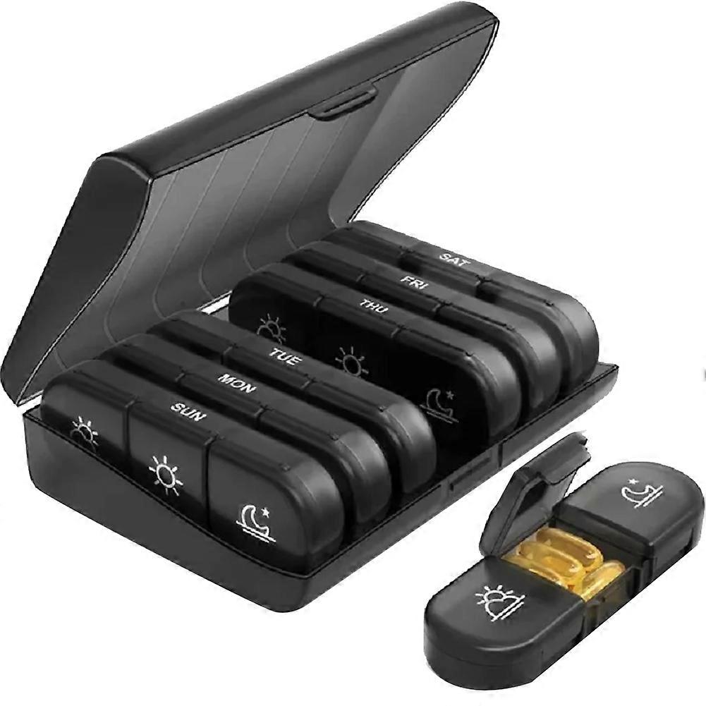 Pill Box 7 Days Organizer 21 Grids 3 Times One Day Portable Travel with Large Compartments for Vitamins Medicine,A
