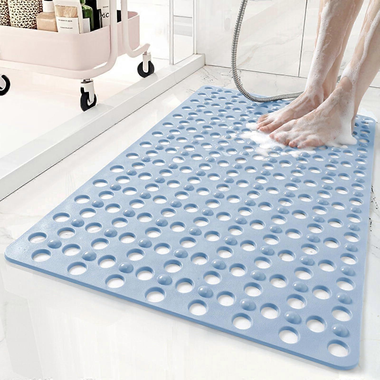 Non Slip Bathtub Mat with Quick Dry Drain Holes and Suction Cups, Soft Bathroom Shower Floor Mat 31x17 Light Blue