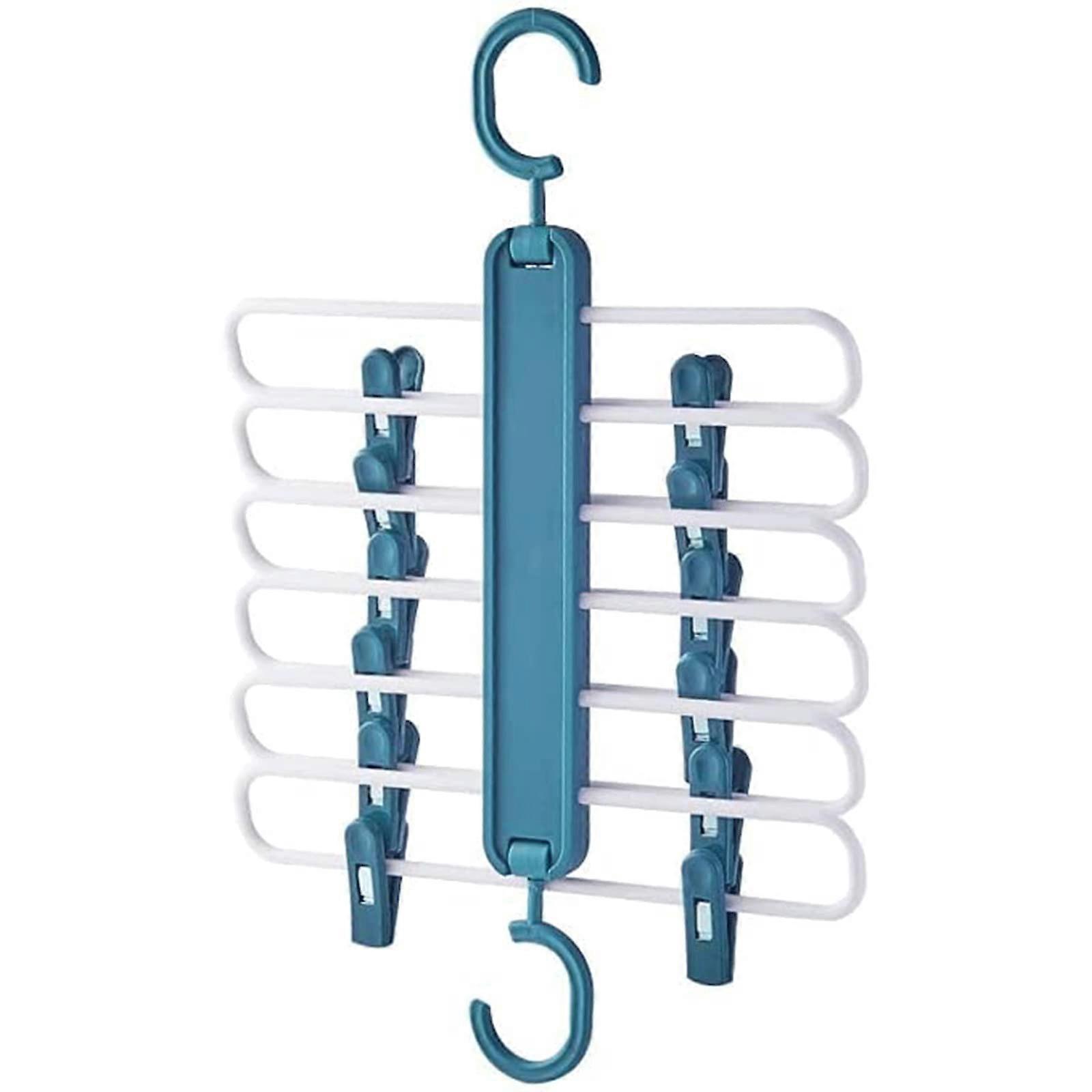 Plastic Pants Hangers with Clips, Space Saving Folding Multi Layer Clothes Rack for Wardrobe Storage