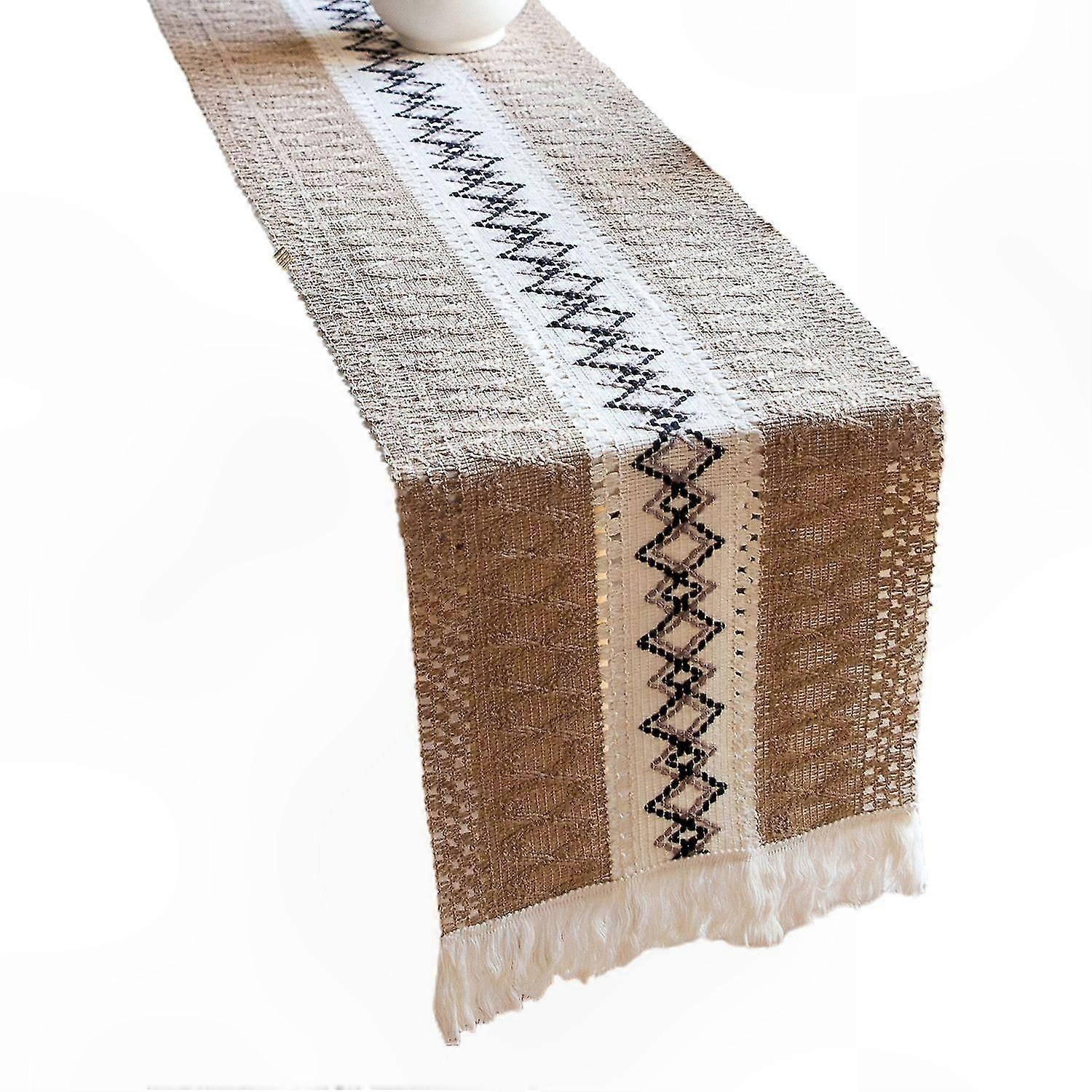 Tasseled Table Runner with Hollow Design for Dining Table