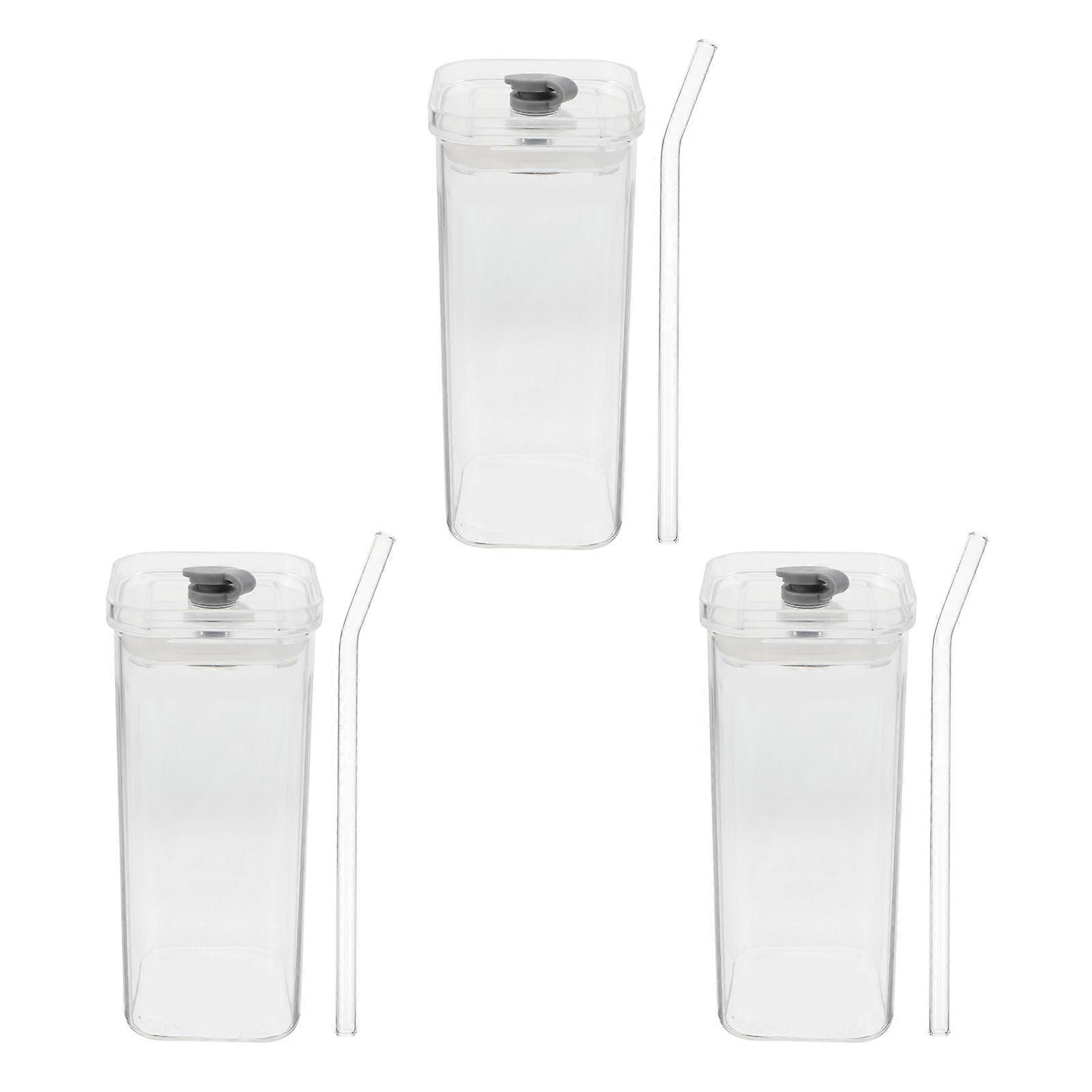 Glass Cups with Lids and Straws Transparent Drinking Cup for Home 3Sets