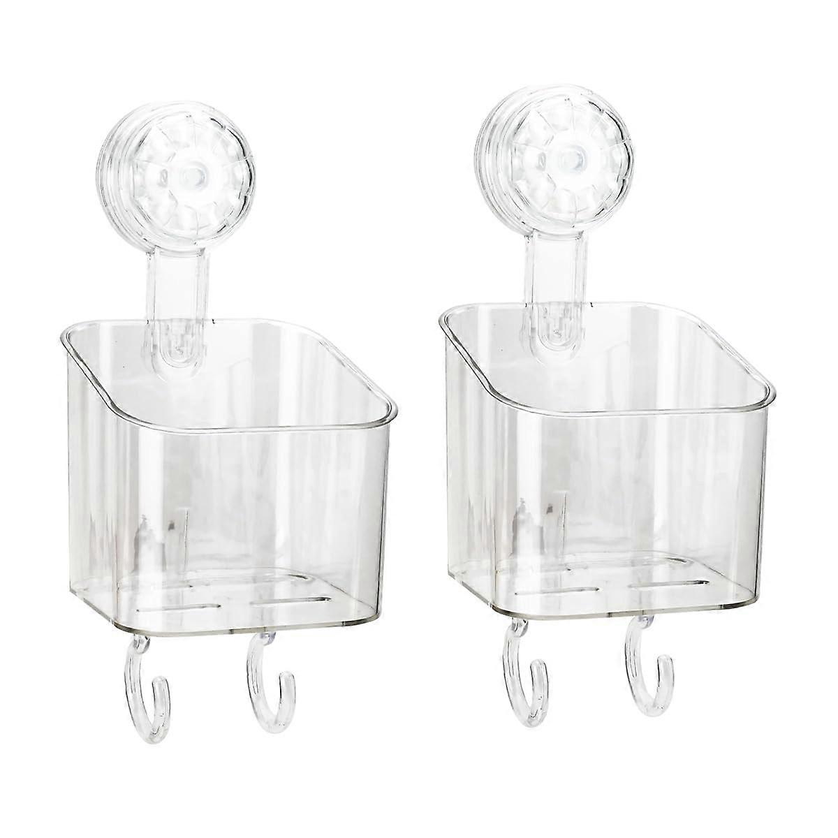 2 Pcs Shower Caddy with Strong Suction, NoDrill Bathroom Storage Shelf, Clear Acrylic Small Size