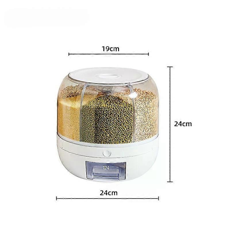 Kitchen 360° Food Storage Box Moisture-proof Insect 6 Grids Classification Storage Box Sealed Dry Grain Multigrain Storage Box