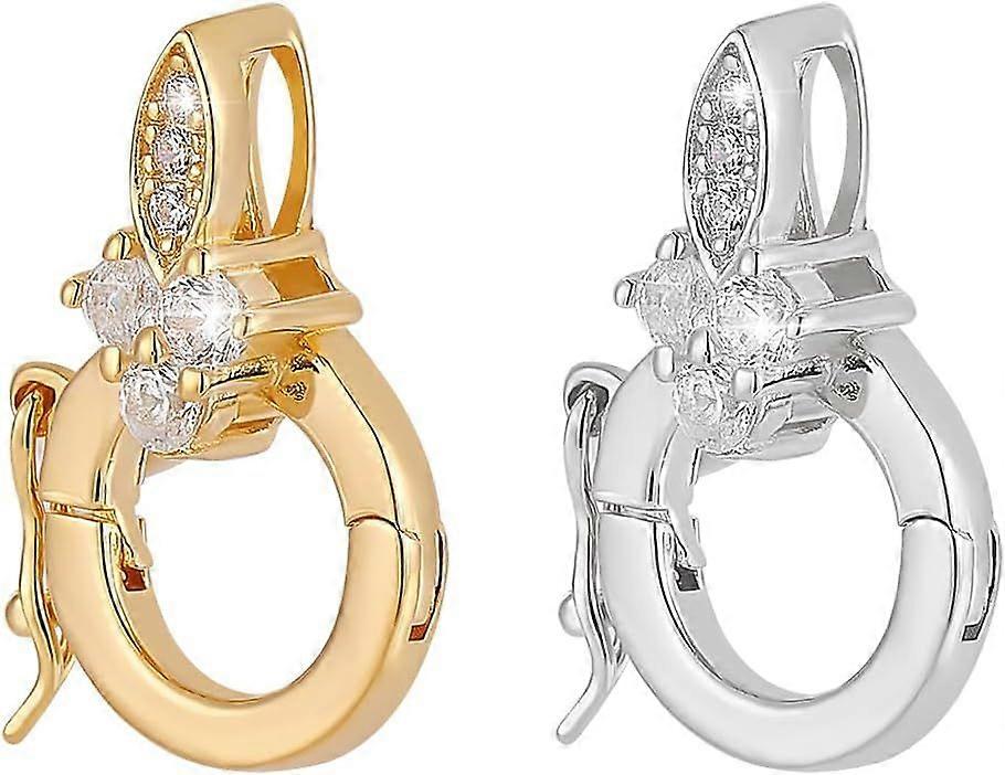 2Pcs 2 Colors 925 Sterling Silver Bail Clasps 15.5mm Zirconia Pendant Bail Clasp Twister Clasps Connector Bracelet Extension Clasp Connector Decoratio