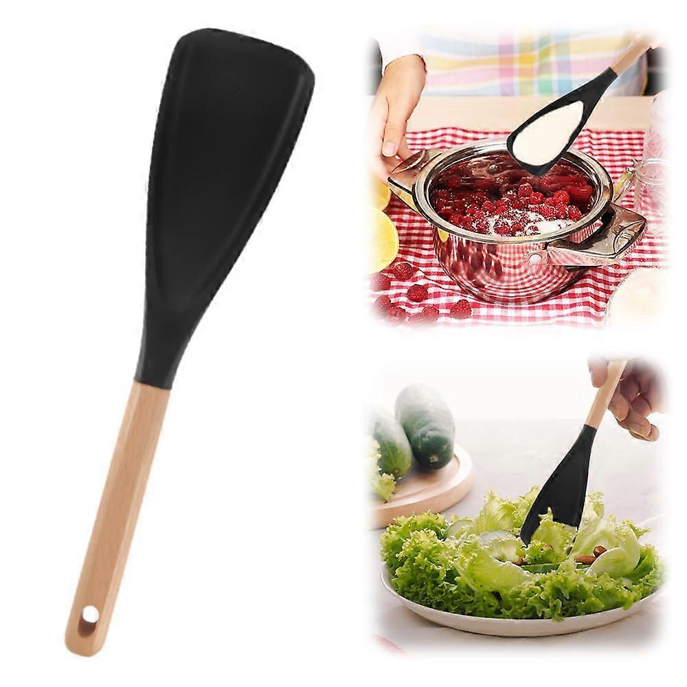 Silicone Spatula Spoon Set, Heat Resistant 446°F Nonstick Utensils with Wooden Handle, Black 2PC