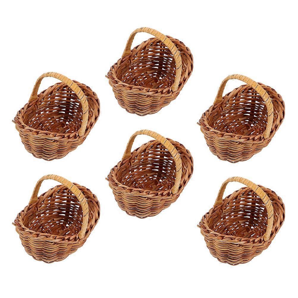 Light Brown Mini Basket with Handle for Storage 6Pcs Woven Rattan Sets
