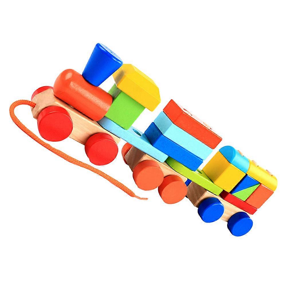Wooden Blocks Toy Pulling Toy Toddler with Colored Dragging Train 1Pcs