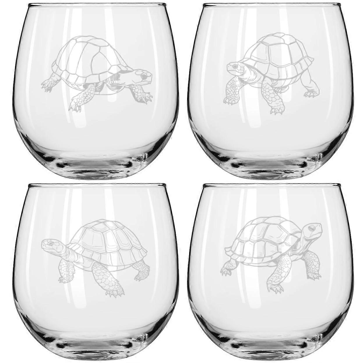 Set of 4 Tortoise Collection 16 oz Stemless Wine Glasses for Red and White Wine