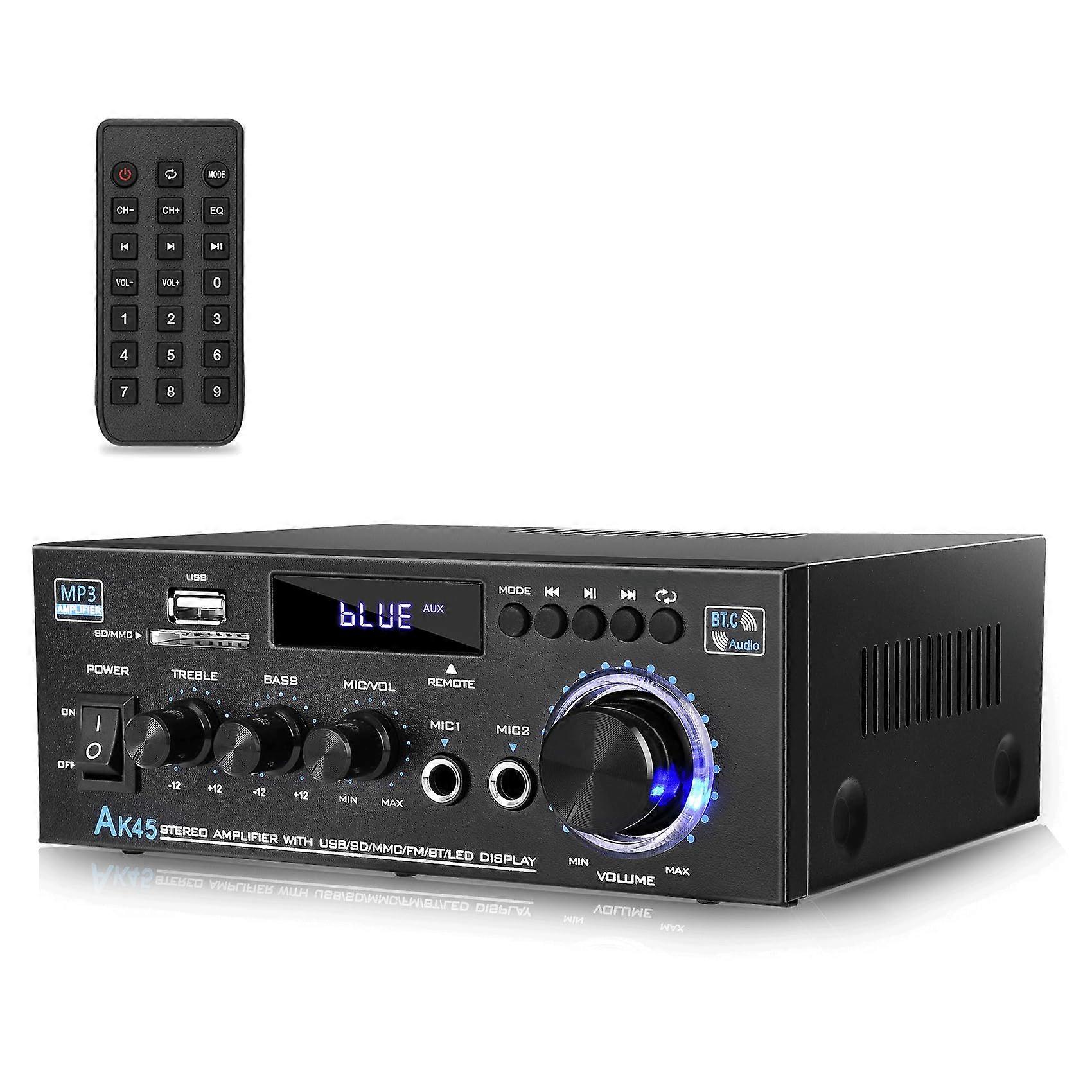 300W Bluetooth Stereo Amplifier HiFi 2 Channel Receiver with USB SD Mic Input for Home Audio