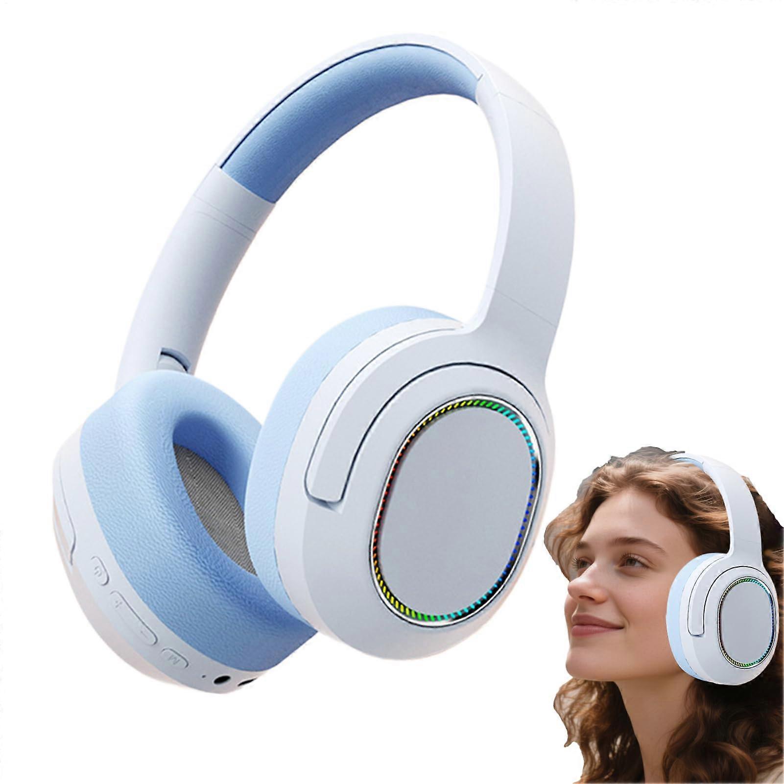 Work Headset Office Wireless Headset Over Ear Foldable Ergonomic Earpiece Blue For Phone And Games