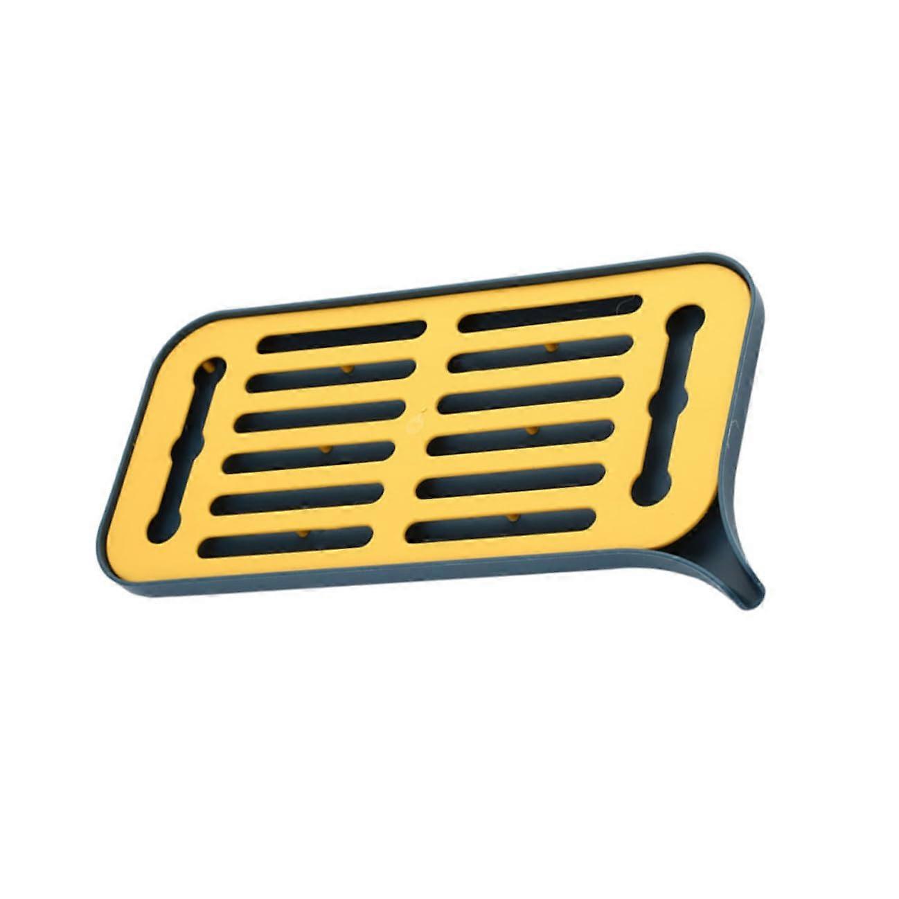 Dish Drainer Rack with Removable Tray for Small Kitchen Counter, Nordic Blue and Yellow