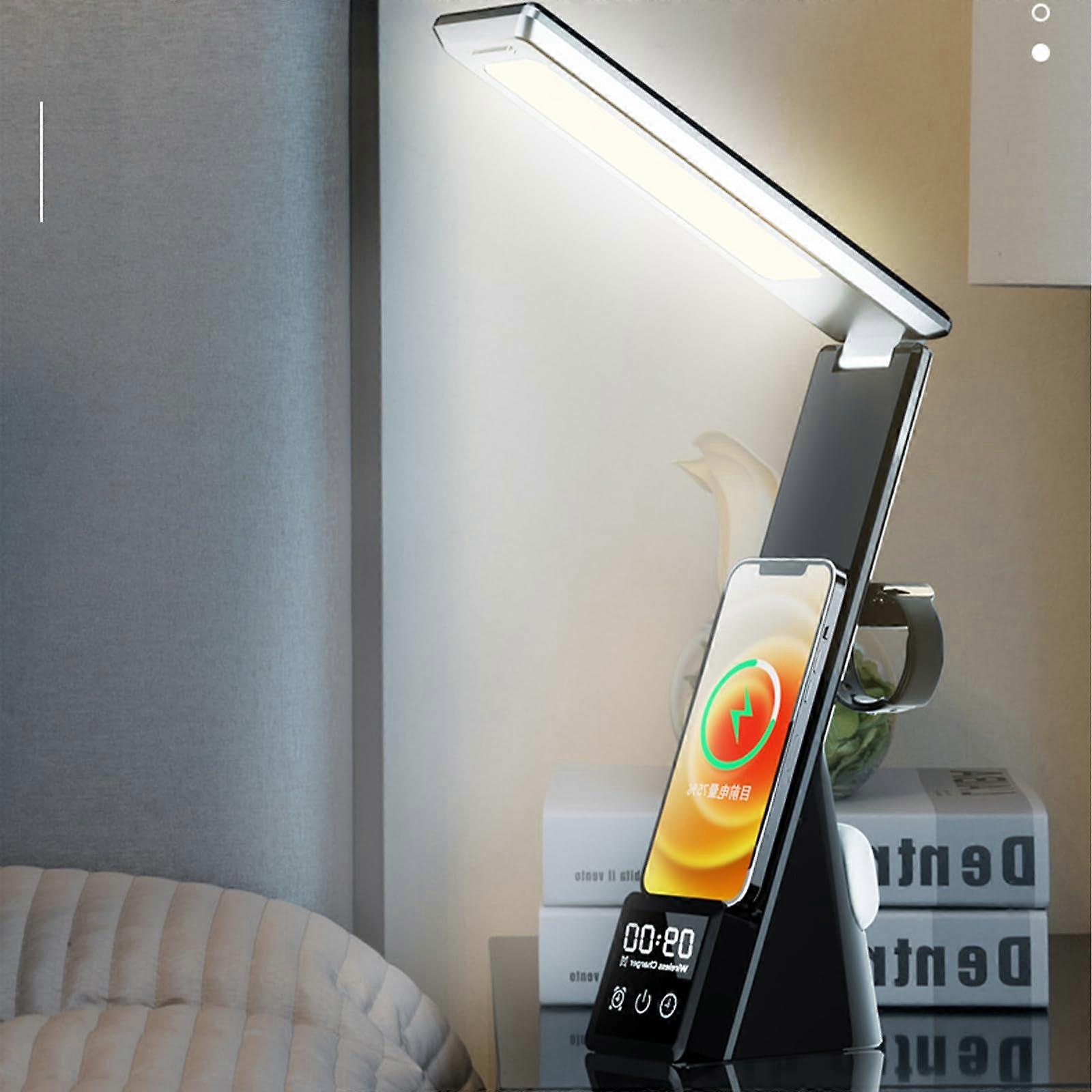 Wireless Charging Desk Lamp with Alarm Clock, TriColor LED Light, Qi Fast Charger N61 Black