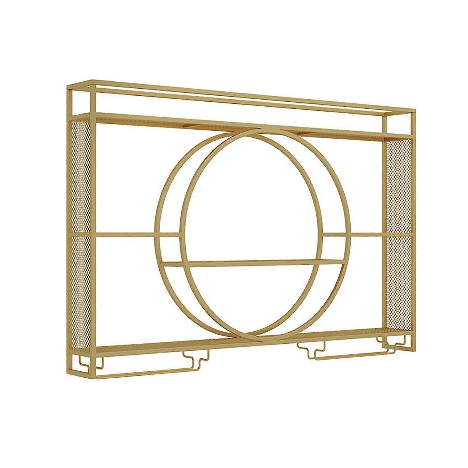 Gold Wall Mounted Wine Rack with LED Light and Glass Holder, Floating Bottle Shelf 120x15x80cm