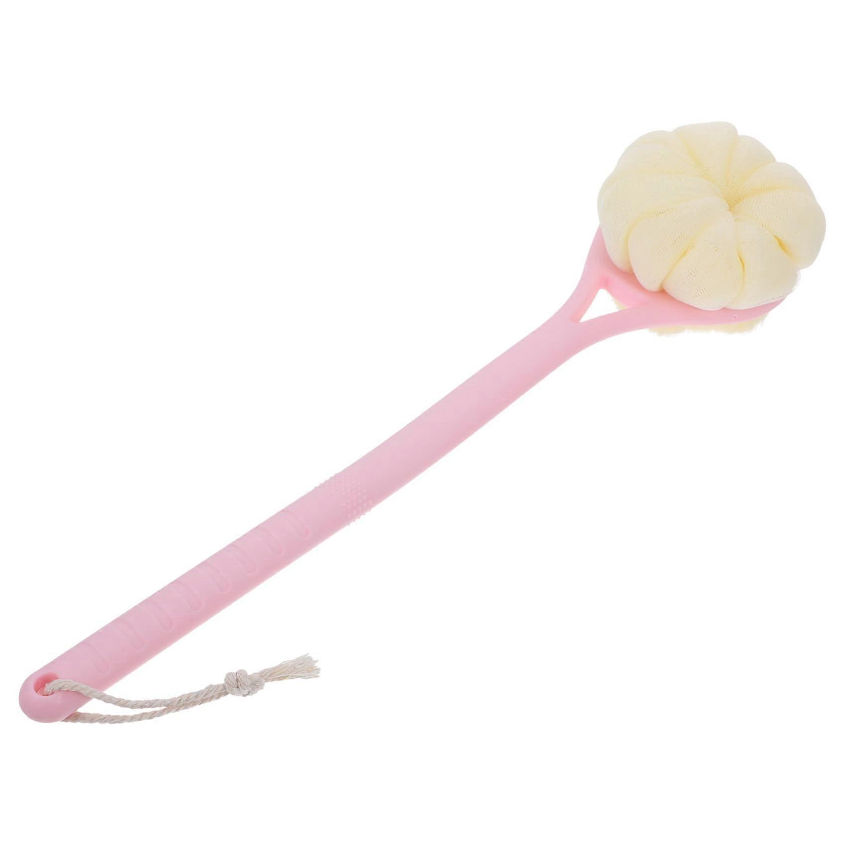 Long Handle Shower Brush and Back Scrubber Dual Function Soft Bristles for Gentle Exfoliation Pink