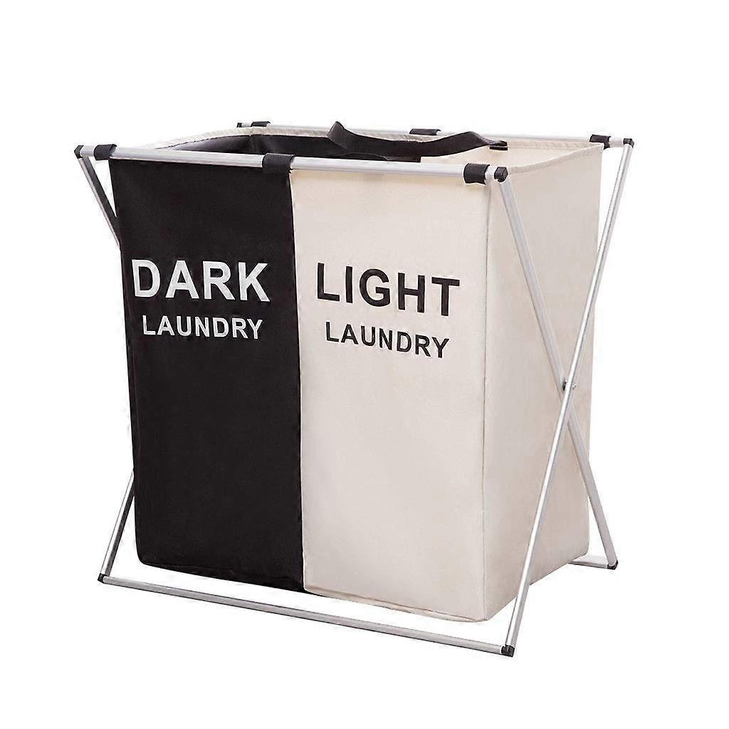Large Capacity Waterproof Laundry Basket Foldable Double Compartment Hamper with Handles