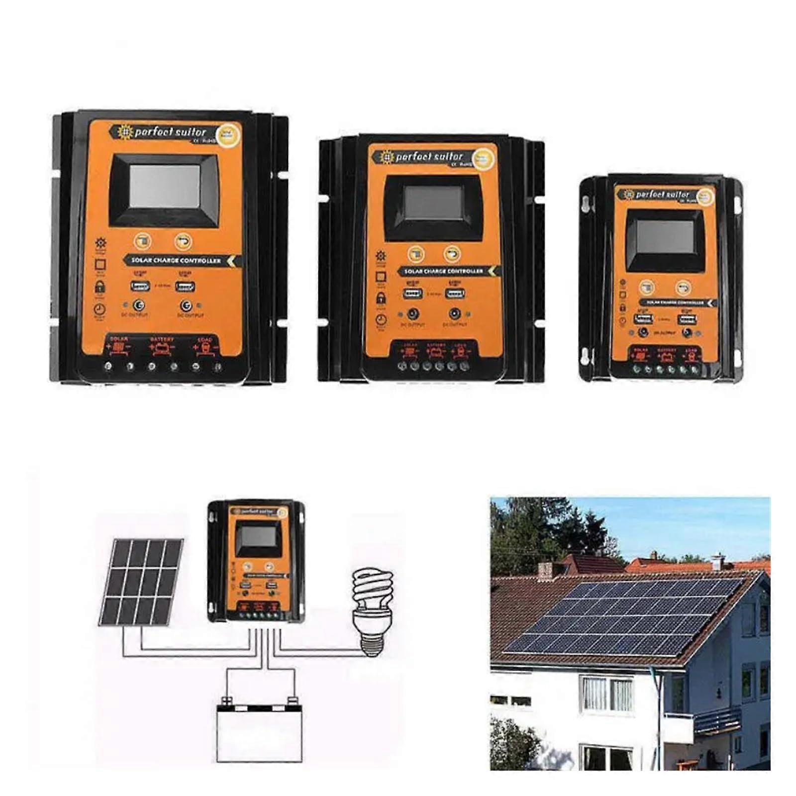 30A PWM Solar Charge Controller with LCD Display Dual USB 12V/24V Auto Battery Regulator