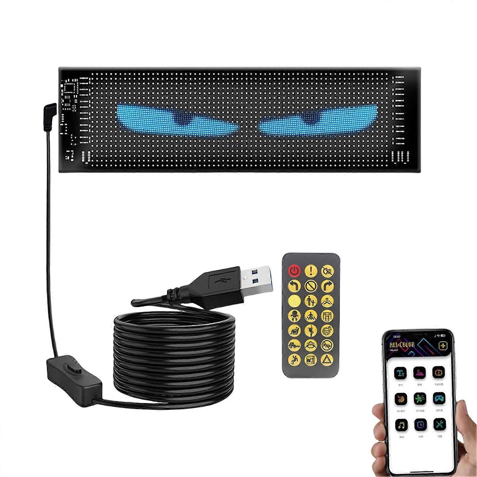 LED Car Windshield Display with Programmable RGB Eyes, App Controlled, Weather Resistant 10x35cm