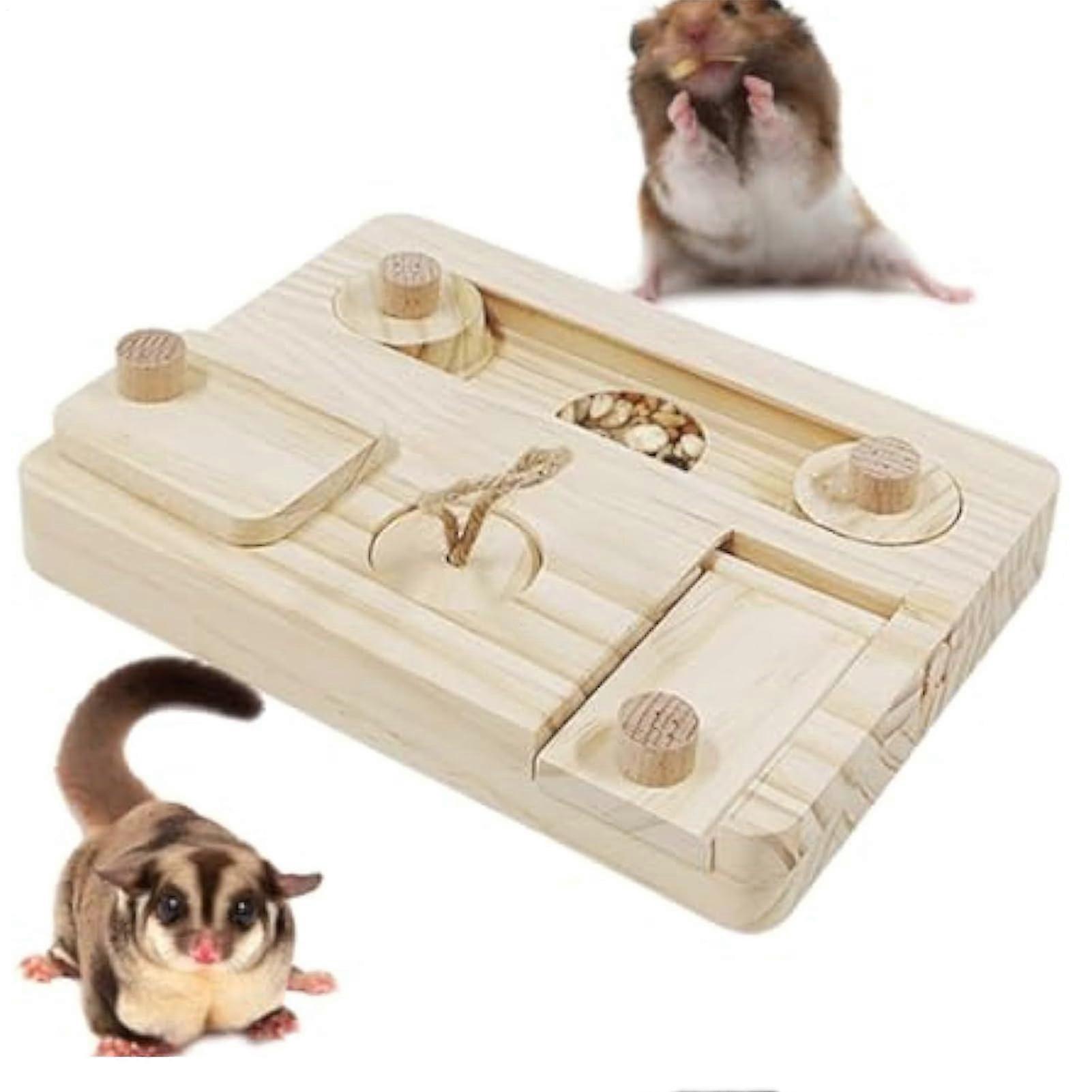 Rabbit Foraging Toy Wooden  Dispenser, Interactive ChewSafe Puzzle Feeder for Small Animals