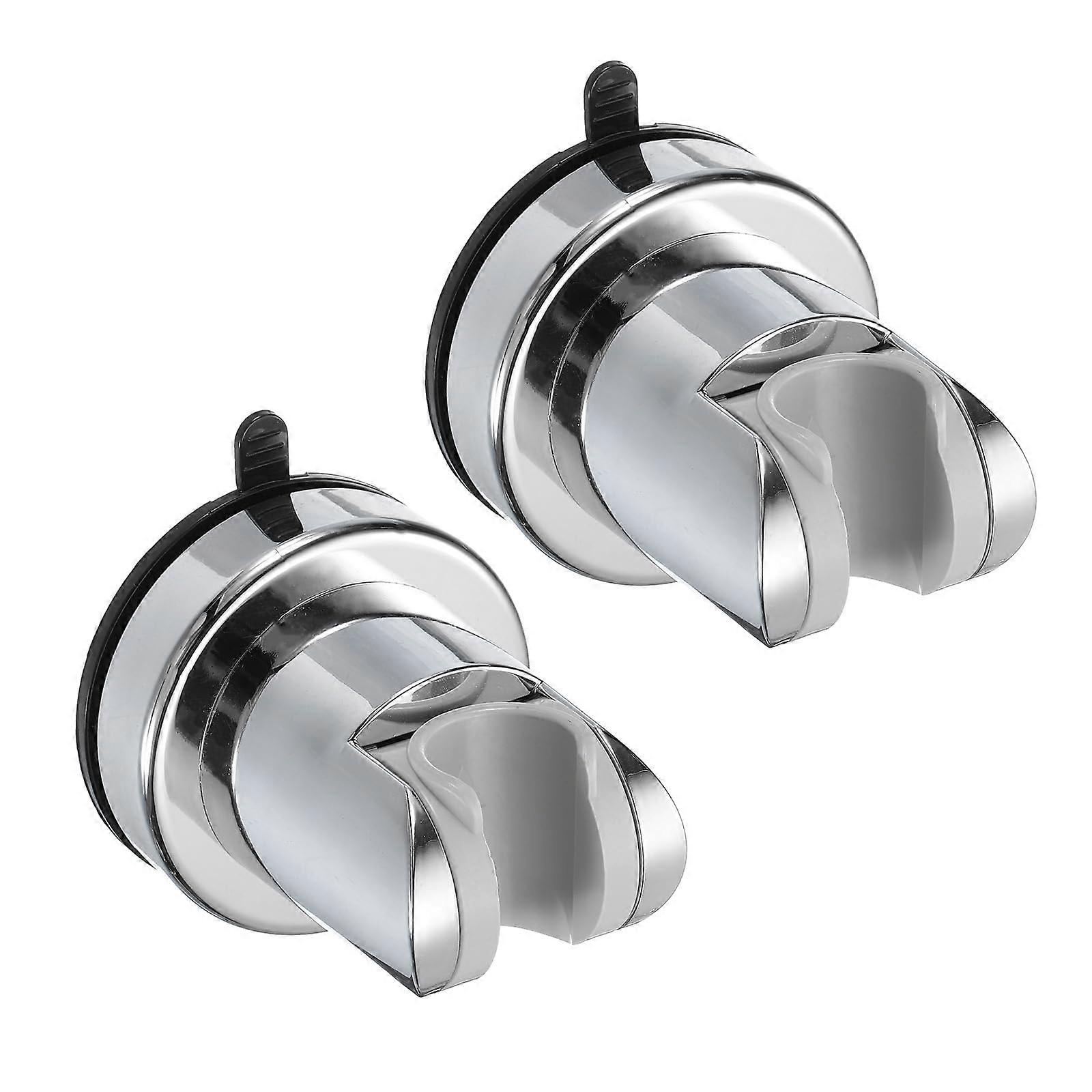 2pcs Suction Cup Shower Head Holder 360° Rotating Adjustable Wall Mount Removable Silver Round