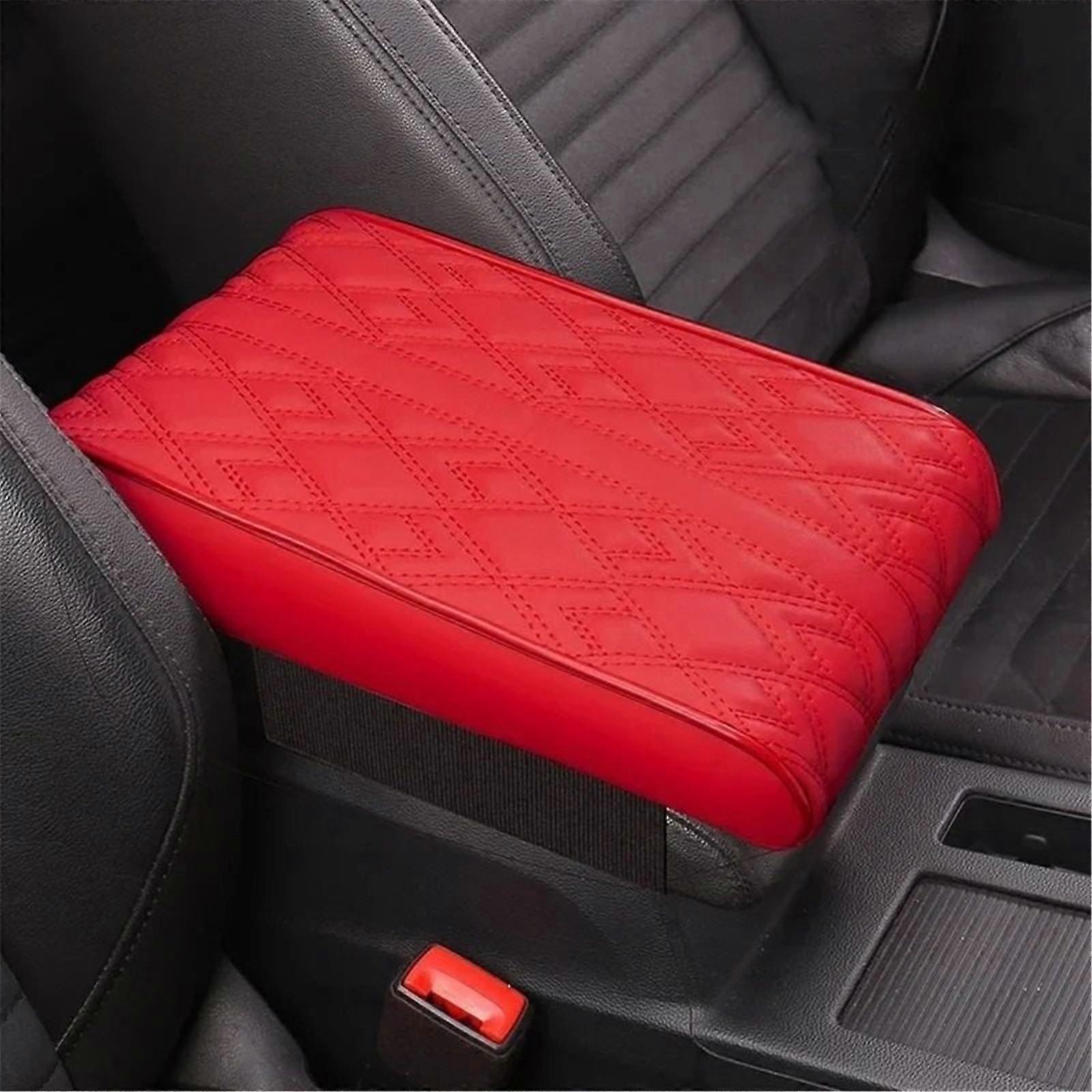 Car Armrest Cushion PU Leather Pad with Storage Box Organizer, Center Console Protector Red