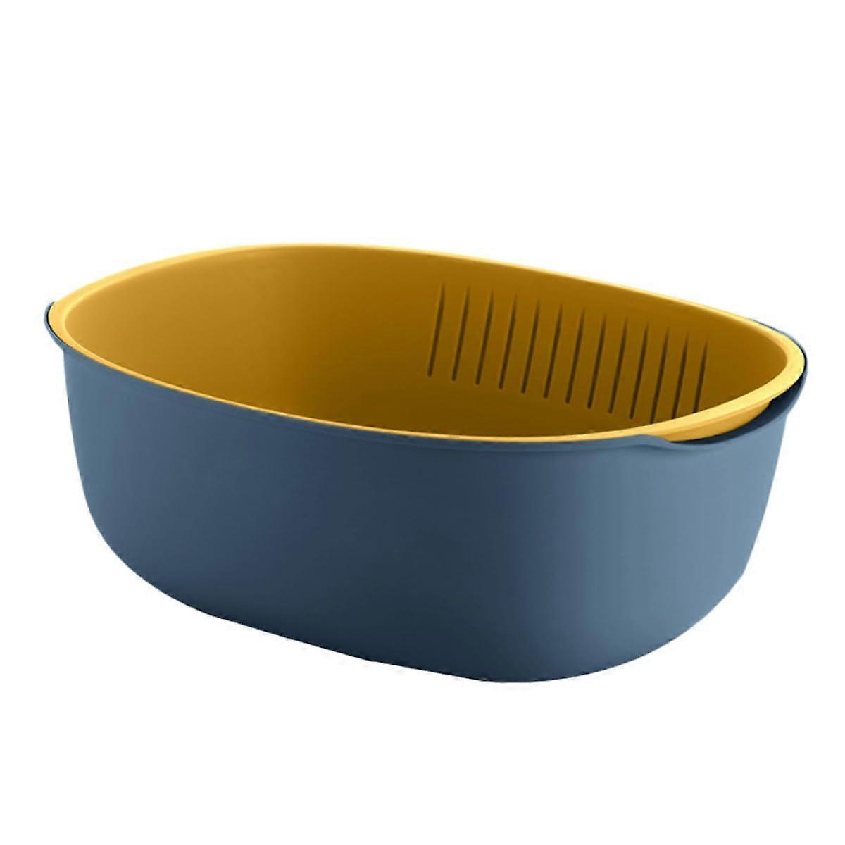 Kitchen Strainer Basket Double Layer Oval Colander for Fruit and Vegetables with Inner Drain Bowl