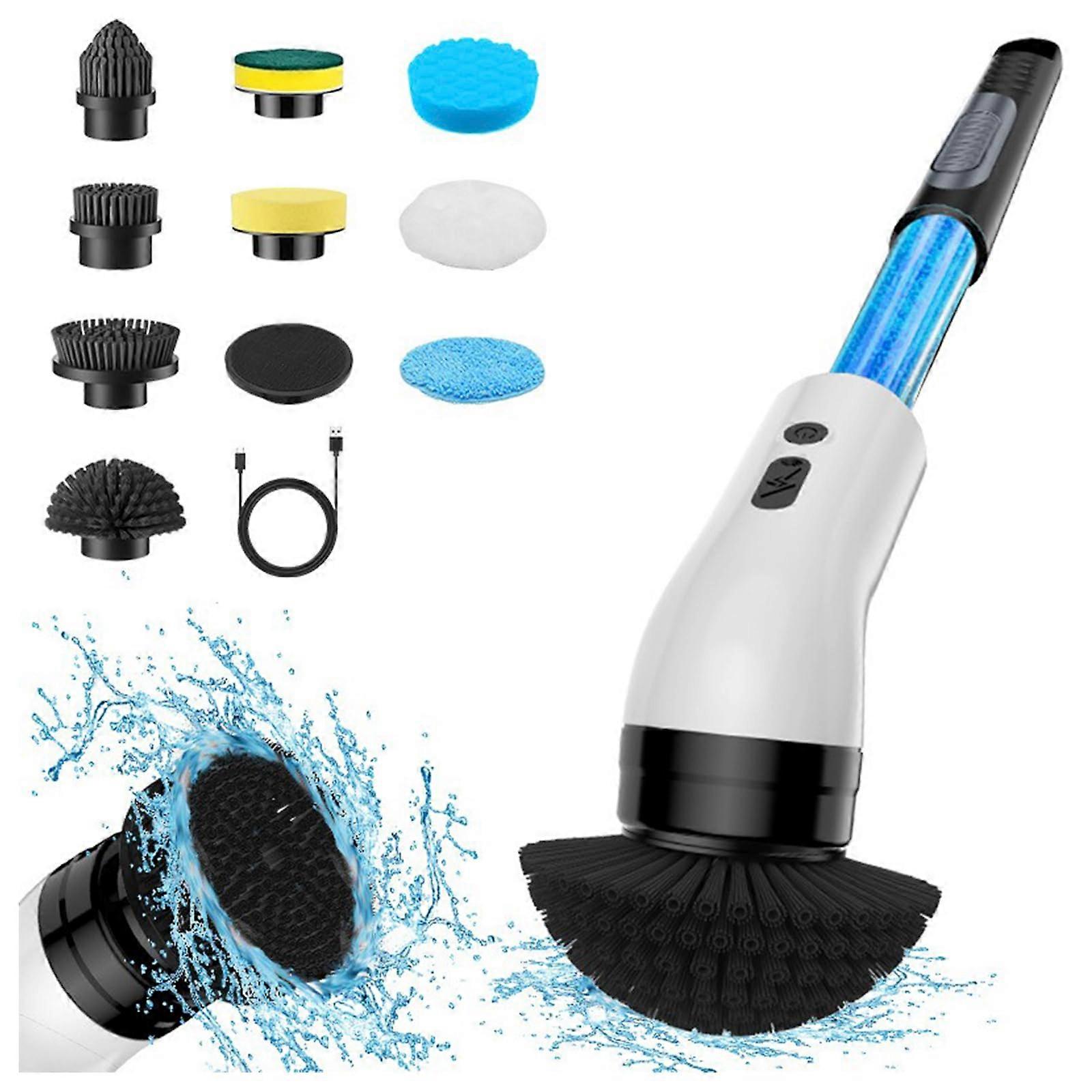 Electric Spin Scrubber with Adjustable Long Handle, Powerful Rotation, Multiple Heads for Bathroom and Kitchen