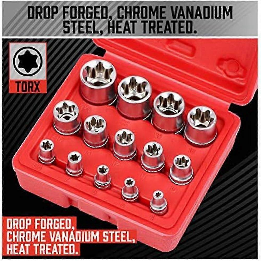 14Piece E-TORX Socket Set Premium Female Torx Socket Set, Star Socket Set, Torque Socket Set, External Torx Socket Set
