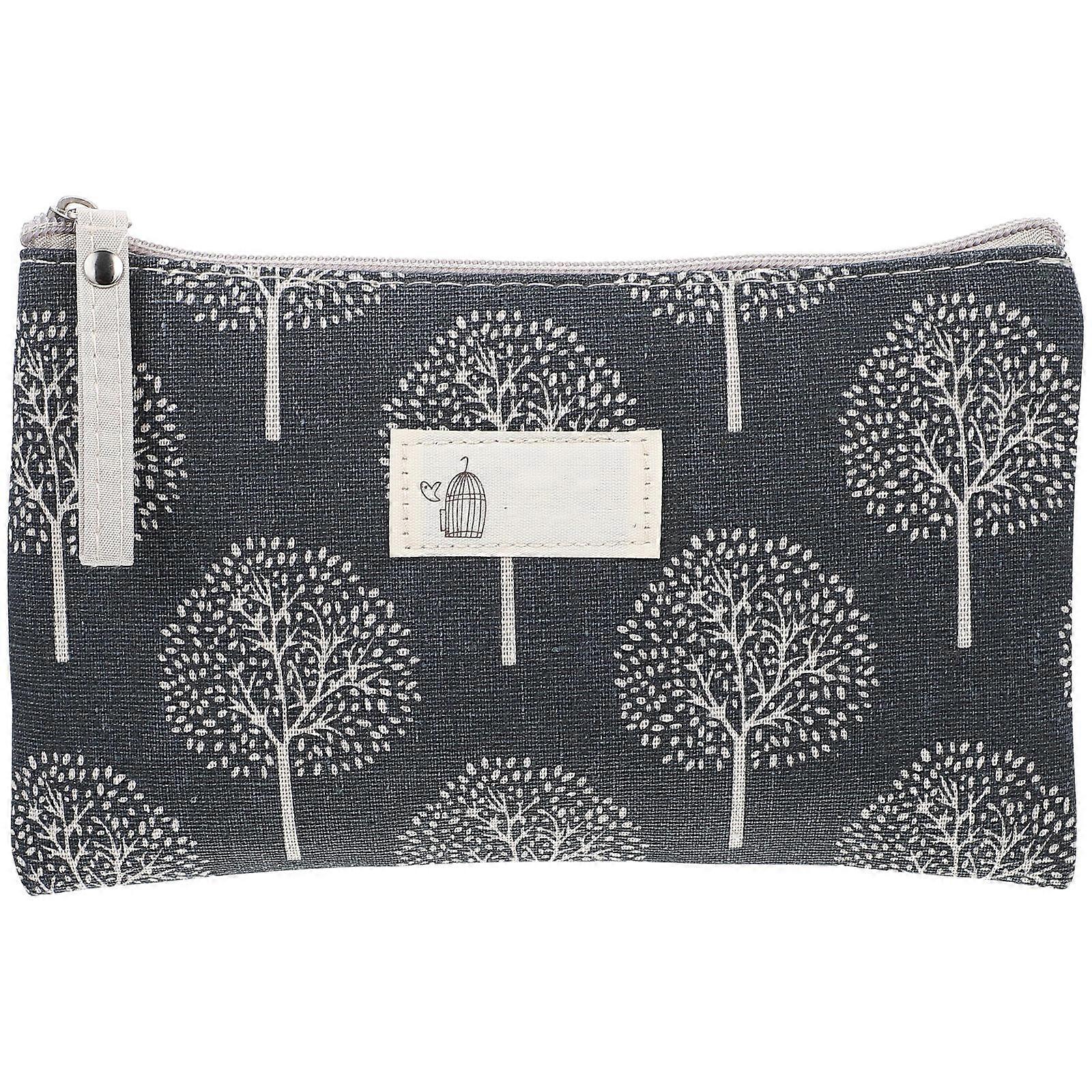 Zipper Design Cosmetic Makeup Bag For Travel Storage Essentials Rectangular Dark Grey Canvas 2Pcs