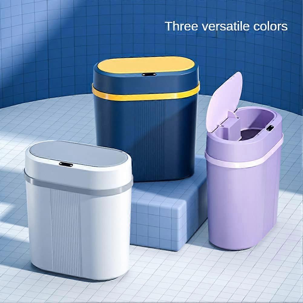 White Automatic Trash Can with Smart Sensor Lid, Waterproof Kitchen and Bathroom Garbage Bin