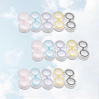 15pcs Portátil Leak-proof Lens Caixa Armazenamento Duplo Caixa Transparente Lens Holder Case (Rosa Azul Roxo Amarelo e Preto 3pcs para Cada)