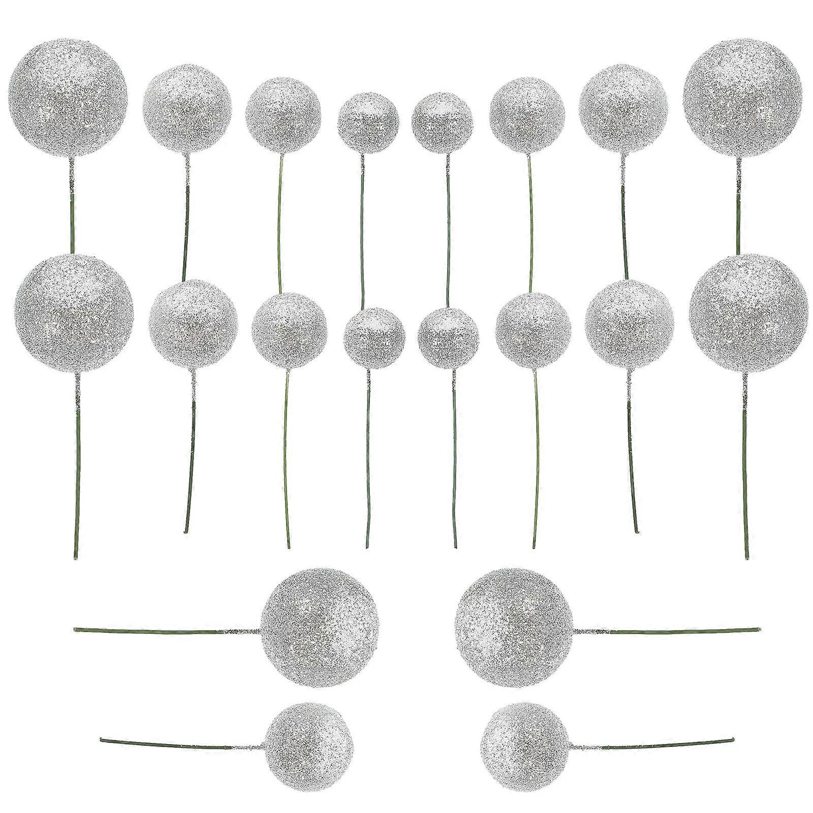 Silver Cake Decoration Ball Shape Cake Topper for Decor 20Pcs Set