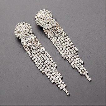 Fashionable and elegant earrings, exaggerated and long earrings, geometric circles, diamond-studded tassels, small earrings with a hint of face, gold
