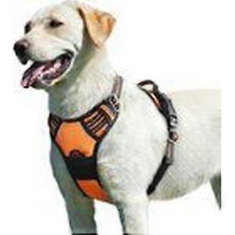 Dog harness without a drawstring - walking harness for pets with 2 metal rings and adjustable handle - dog vest for 30kg-50kg large dogs - orange col