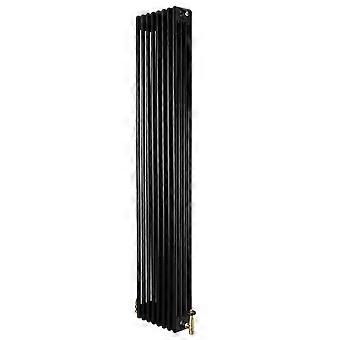 Traditional 4 Column Radiator 1800mm x 380mm & TRV Brass Valves Central Heating Heater Black Carbon
